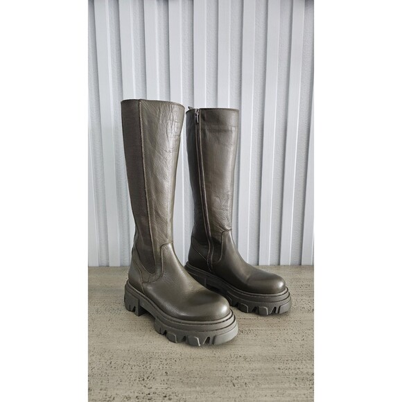 Steve Madden Wayde Tall Leather Lug Sole Boots – Women’s Size 6M – Olive Green - Picture 5 of 8